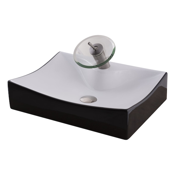 Novatto Porcelain Vessel Sink Combo with Brushed Nickel Faucet, Drain and Sealer NSFC-01134BW002BN - main
